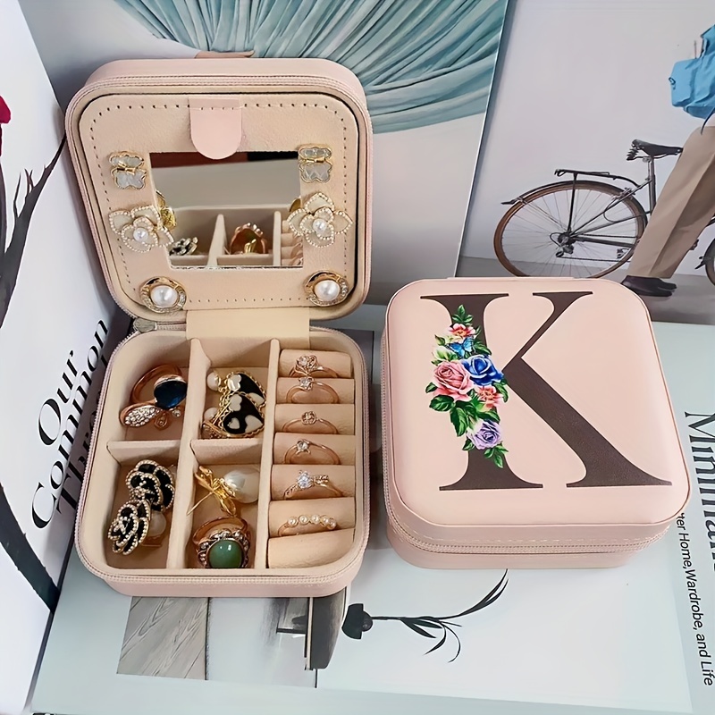 mini jewelry box with mirror portable travel jewelry case holder organizer for ring necklace earring 3 94 x3 94 x1 97 details 9