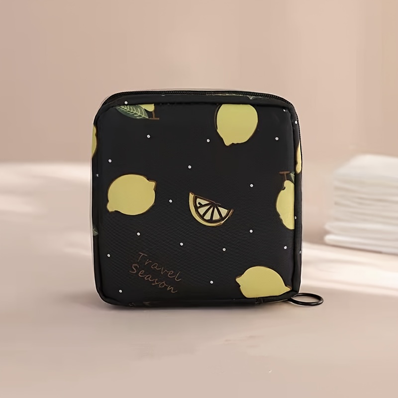 cute cartoon print sanitary napkin bag portable lightweight storage bag with zipper details 7