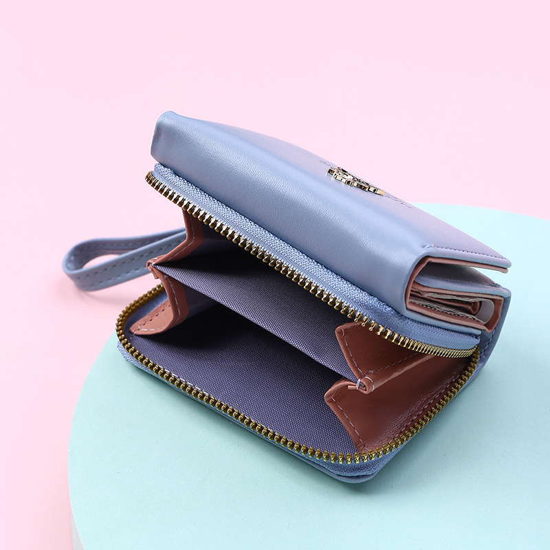zipper small wallet womens casual faux leather wallet with card slots id window details 1