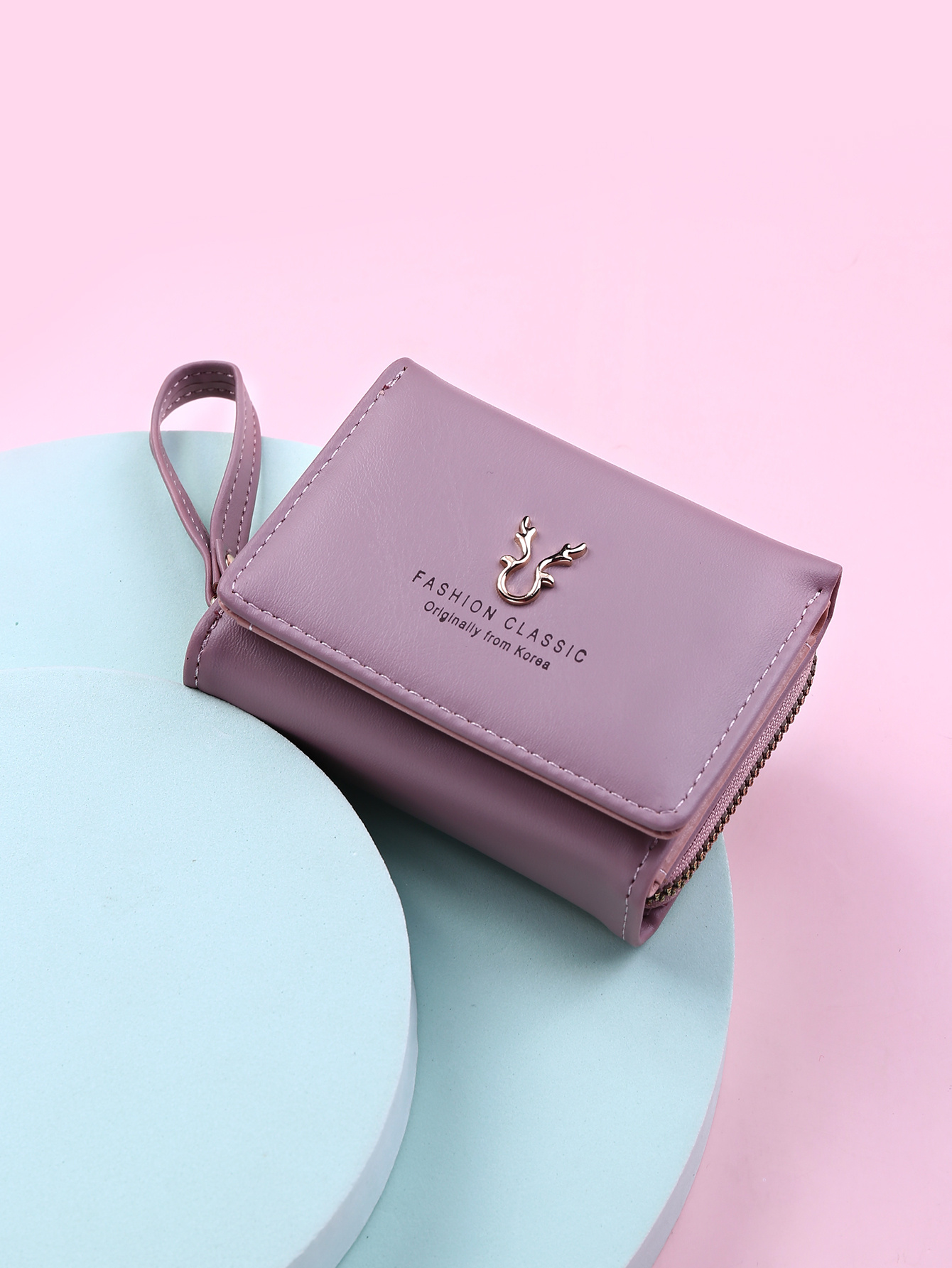 zipper small wallet womens casual faux leather wallet with card slots id window details 15
