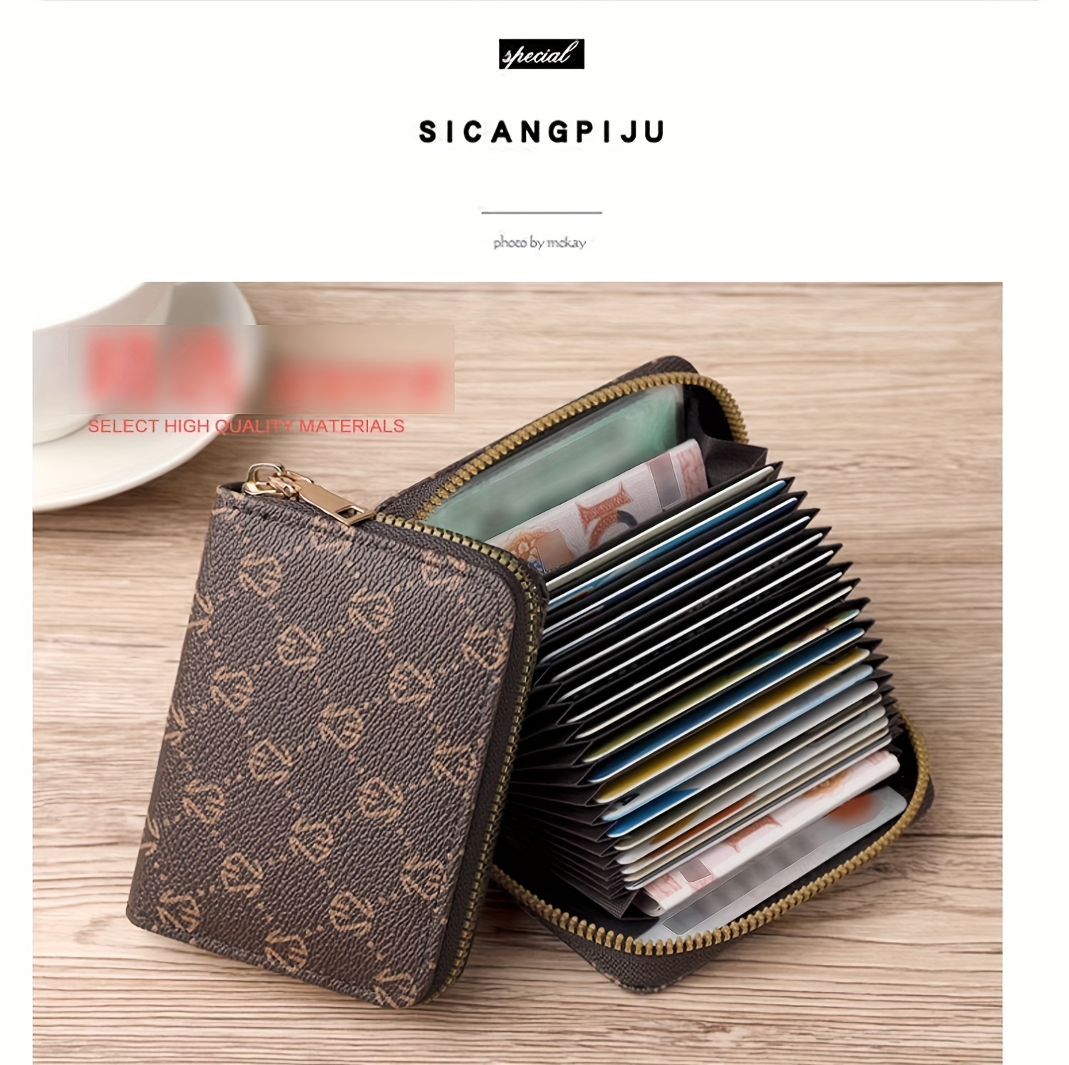 zipper around credit card holder mini printed clutch coin purse portable card wallet with multi card slots details 0