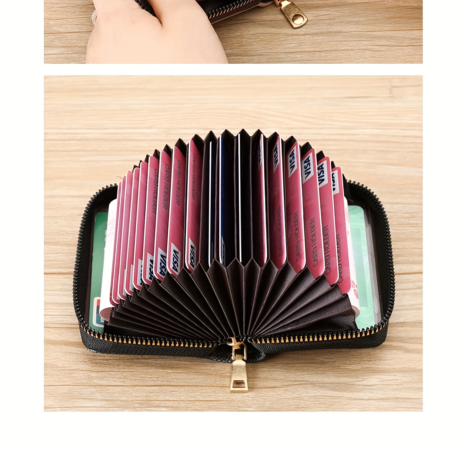 zipper around credit card holder mini printed clutch coin purse portable card wallet with multi card slots details 2