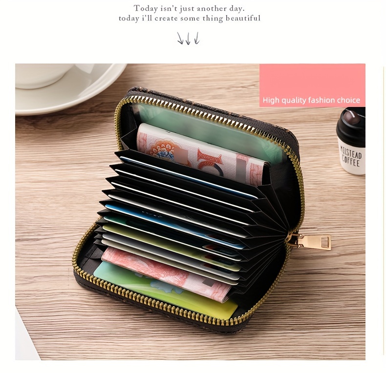 zipper around credit card holder mini printed clutch coin purse portable card wallet with multi card slots details 5