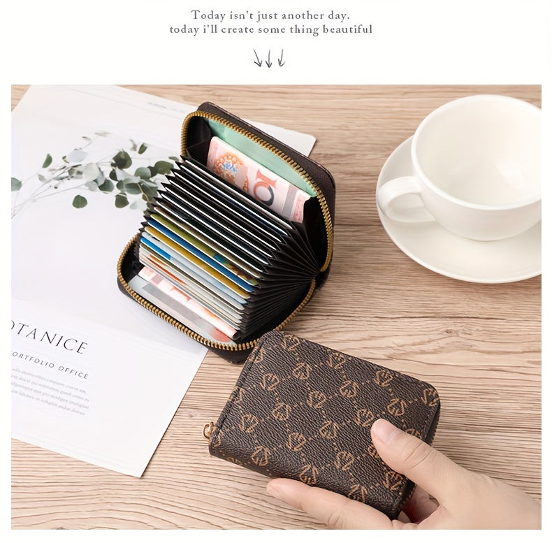 zipper around credit card holder mini printed clutch coin purse portable card wallet with multi card slots details 7