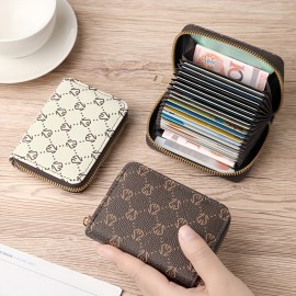 Zipper Around Credit Card Holder, Mini Printed Clutch Coin Purse, Portable Card Wallet With Multi Card Slots